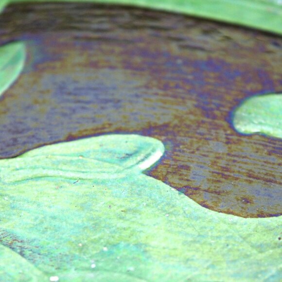 VTG Patamban Hand Painted Dolphin MX Folk Art Green/Brown Glazed Pottery Platter - Picture 6 of 10